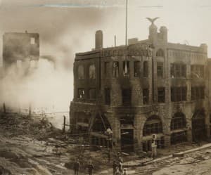 Photograph of burned building