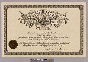Supreme Court of the State of California...Posthumous admission as an Attorney and Counselor at Law in all Courts of the State of California, April 2015