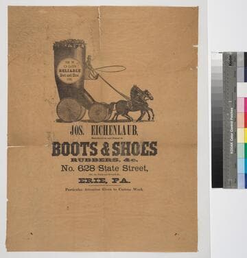 From the old reliable boot and shoe store, Jos. Eichenlaub. Manufacturer and dealer in boots & shoes rubbers, &c