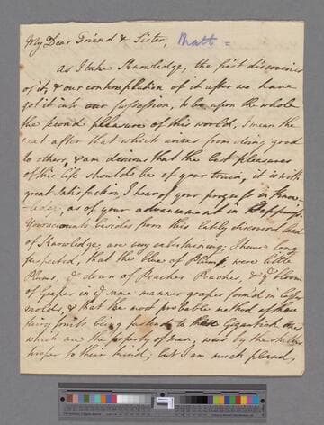 Robinson-Morris, Matthew, 2nd Baron Rokeby. Letter to Elizabeth (Robinson) Montagu