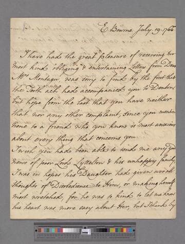 Somerset, Elizabeth (Berkeley), Duchess of Beaufort and suo jure Baroness Botetourt. Letter to Elizabeth (Robinson) Montagu