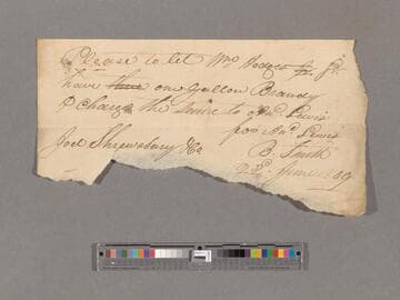 Requisition for brandy by Andrew Lewis and B. Smith via William Hodges