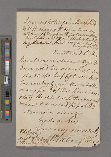 William Wilberforce. Letter to Zachary Macaulay