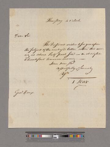 Letter from Tobias Lear, New York, to Henry Knox
