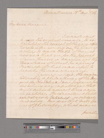 Letter from George Washington, Mount Vernon, to the Marquis de Chastellux, with French translation