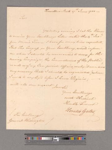 Letter from Horatio Gates, Travellers Rest, to George Washington