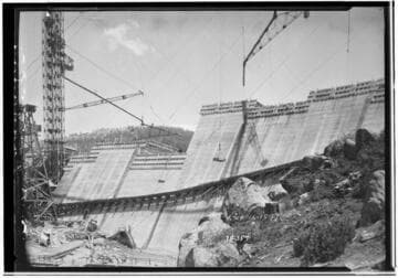Big Creek, Shaver Lake Dam - Looking upstream at downstream side of dam (note stairway)