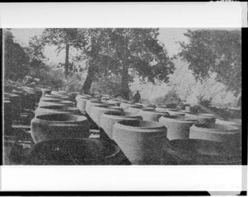 The storage yard for the cement pipe to make the waterway during the construction of Mill Creek #3 Hydro Plant