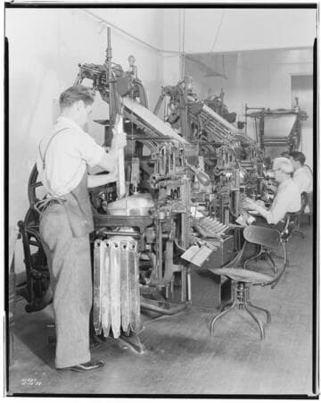 Men working with Linotype machines at Santa Monica Outlook