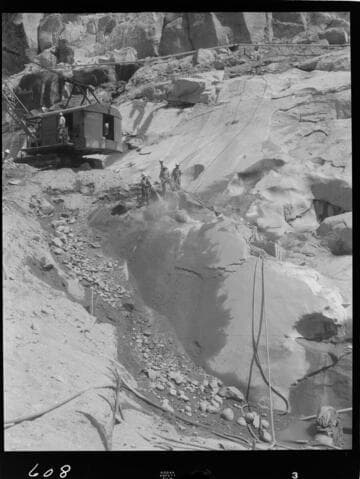 Big Creek - Mammoth Pool - Guniting seams on east abutment of cutoff trench