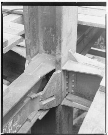 B1.21 - New Edison Building - Close-up of finished electric arc welded joints on steel framework for new building