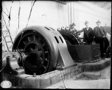 Men at the installation of the Doble unit at Mill Creek #3 Hydro Plant
