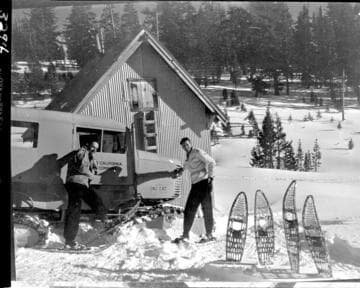 Big Creek snow survey.  Photographer & reporter beside sno