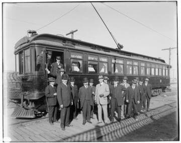 A group shot of inspectors visiting Long Beach Steam Plant.  They are standing by the "El Peregrino