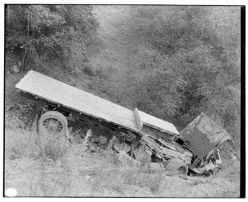 Edison Flatbed Mack bulldog that went off the road on Caliente Grade and crashed