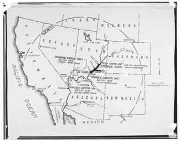 Colorado River - Map of western states showing plans for hydro-electric development of the Colorado River