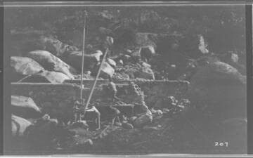 A construction crew working on the Marble Fork headworks at Kaweah #3 Hydro Plant