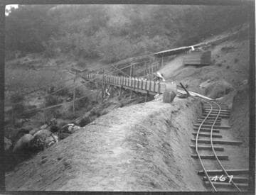 The railway tracks in the ditch at Tule Plant during construction