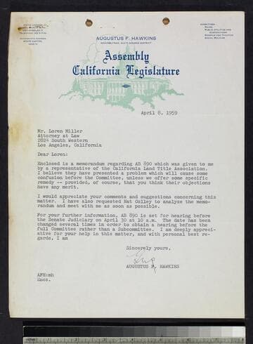 Two letters by Hawkins to Miller