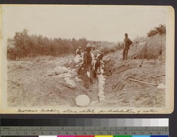 Indians making stone ditch for distribution of water