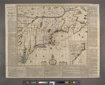 A map of ye English Empire in ye continent of America : viz Virginia, Mary Land, Carolina, New York, New Iarsey, New England, Pennsilvania. Sold by R. Morden at ye Atlas in Cornhill neer ye Royal Exchange London. W.Binneman sculpsit