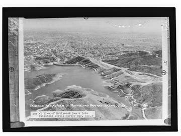 Fairchild aerial view of Mulholland Dam and  Hollywood, Cal