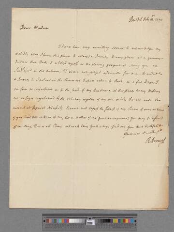 Robinson, Richard, 1st Baron Rokeby. Letter to Elizabeth (Robinson) Montagu