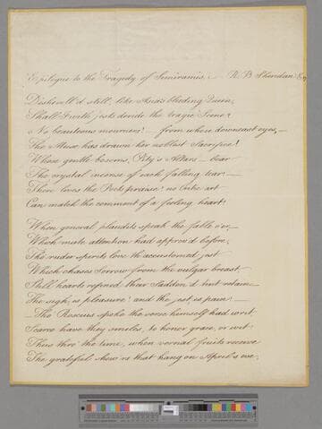 Sheridan, Richard Brinsley. Epilogue to the Tragedy of Semiramis