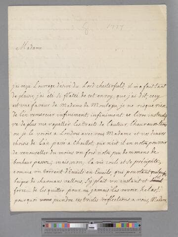 Du Boccage, Marie Anne (Le Page) Fiquet. Letter to Elizabeth (Robinson) Montagu