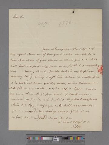 Montagu, Elizabeth (Robinson). Letter to Sir William Weller Pepys, Bart