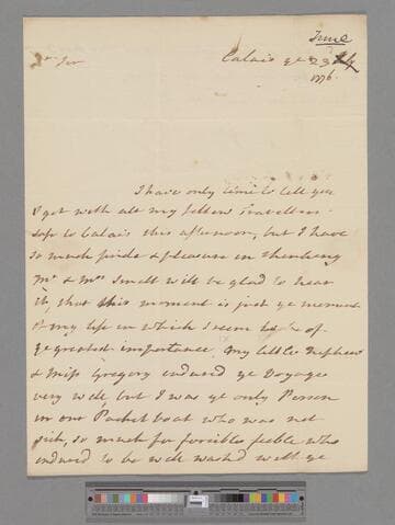 Montagu, Elizabeth (Robinson). Letter to Leonard Smelt