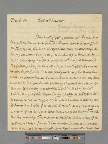 Robinson, Sir William, Bart. Letter to Elizabeth (Robinson) Montagu