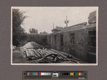 Huntington Library Construction: view showing the east side of the East Wing, looking south