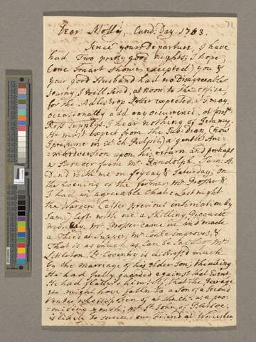 Theophilus Leigh letter to Mary Leigh Leigh