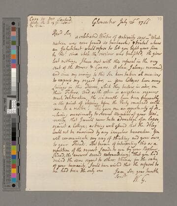 William Warburton letter, Gloucester, to Joseph Sanford