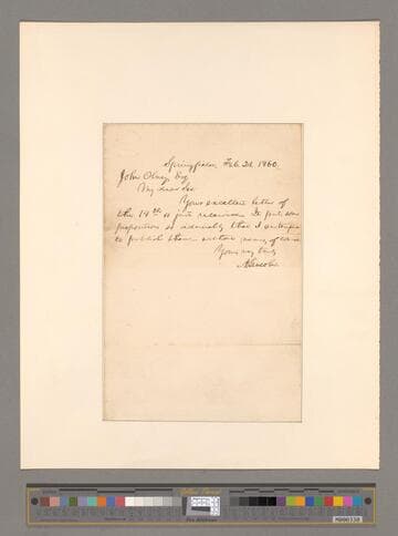 Abraham Lincoln, Springfield, Illinois, letter to John Olney
