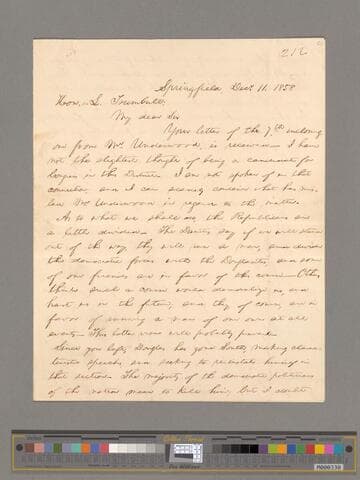 Abraham Lincoln, Springfield, Illinois, letter to Lyman Trumbull