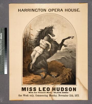 Harrington Opera House. : Miss Leo Hudson with her trained mare, 'Black Bess,"