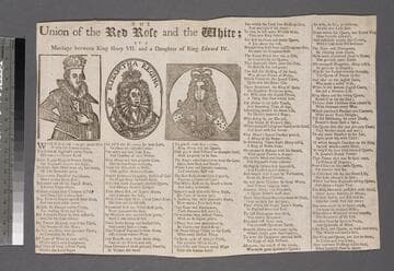 The union of the red rose and the white  by a marriage between King Henry VII. and a daughter of King Edward IV