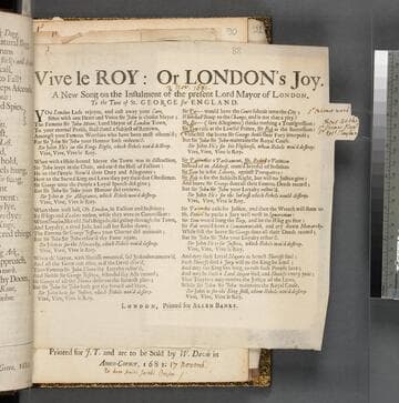 Vive le roy: or London's joy. A new song on the instalment of the present Lord Mayor of London. To the tune of St. George for England