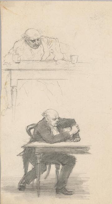 Two Studies of Bald-headed Man Pounding Fist on Table