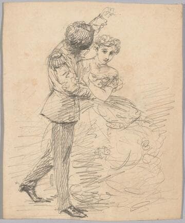 Young Woman and Man in Uniform Dancing