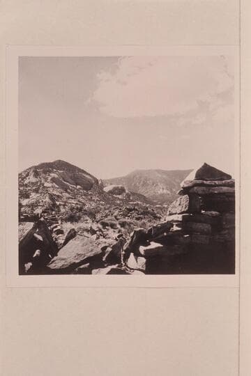 Little Navajo Mountain- Navajo Begay.  Navajo Mt. at right from mesa above Trial Canyon