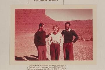 The French Trio at Marble Canyon Lodge when they were leaving the river:  Bernard and Genevieve De Colmont and Antoine De Seynes