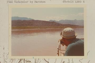 Jim-Bob Rowland talks to Chuck Rowland in the plane flying low over Lake Mead between Pierce Ferry and Gods Pocket