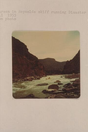 Lug Larsen in Reynolds skiff running Disaster Falls