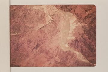 Down river from Mile 87.5 in Grand Canyon showing the mouth of Bright Angel Creek and the lower bridge