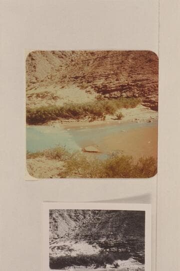 The clear water of the Little Colorado flowing into the muddy water of the Colorado River at the head of the Grand Canyon.  The light blue at the left is due to the salt deposit on the bottom of the lagoon at the mouth of the Little Colorado