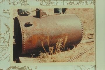 The boiler from the Keystone Driller taken into Elaterite Basin by Wolverton with the help of the Chaffins