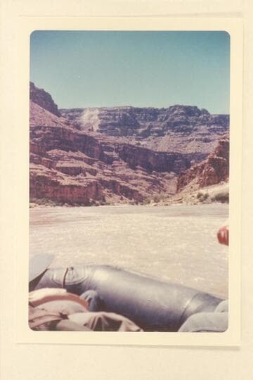 Down river from about Mile 184 1/2 showing the recent rock slide in the side canyon at Mile 184 left bank